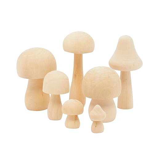 Mini Wooden Mushrooms to Paint, Unfinished Wood Figurines for Craft Ornament (7 Sizes, 14 Pack) Bright Creations