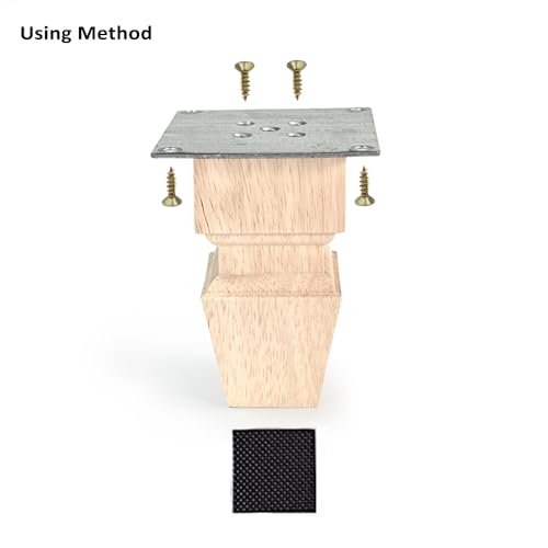 Aiminjey 4.72 Inch Wooden Furniture Legs with Mounting Plates Screws Set of 4 Solid Wood Unfinished Replacement Furniture Feet for Couch Cabinet Sofa Aiminjey