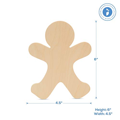 Gingerbread Man Wood Cutout 6 inch, Pack of 3 Unfinished Holiday Cut Outs for Gingerbread Christmas Decor and Crafts, by Woodpeckers - WoodArtSupply