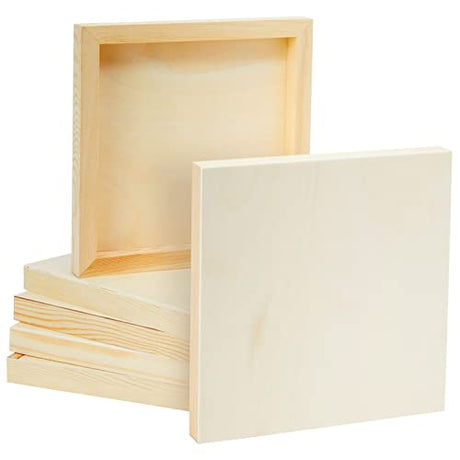 Unfinished 8x8 Wood Canvas for Arts and Crafts, Framed Flat Cradle Panel Boards for Painting Supplies (6 Pack) Juvale
