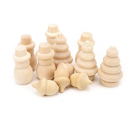 26Pcs Christmas Peg Dolls, Unfinished Wood Christmas Tree Acorn Snowman Figurines Body Shape for Arts and Crafts Children Kid Graffiti Drawing Toy - WoodArtSupply