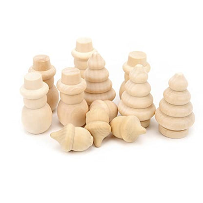 26Pcs Christmas Peg Dolls, Unfinished Wood Christmas Tree Acorn Snowman Figurines Body Shape for Arts and Crafts Children Kid Graffiti Drawing Toy - WoodArtSupply