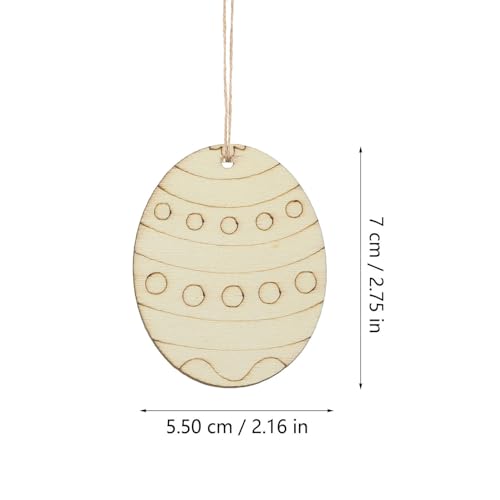 KALLORY Easter Egg Wooden Cutouts with Rope 60pcs Easter Egg Unfinished Wood Ornaments Egg Shaped Blank Wooden Slices for Easter Spring Hanging KALLORY