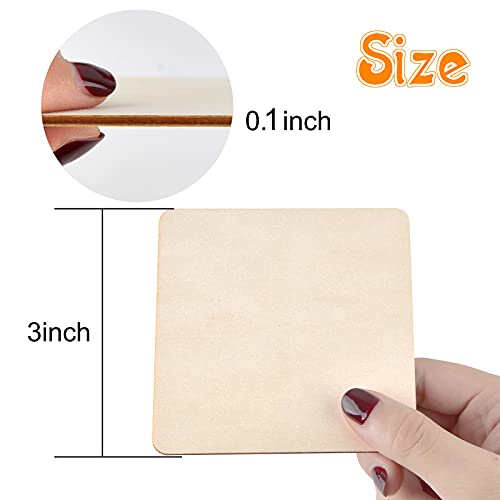 100 Pieces 3 Inch Unfinished Wooden Square Blank Natural Wood Slices Wooden Cutout Tiles for DIY Crafts Home Decoration Painting Staining