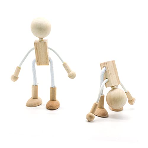 COHEALI 5pcs Toddler Dolls Unpainted Peg Doll Robot Blocks Kids Unfinished Wooden Figures Peg Dolls Painting Supplies for Kids Wooden Animal Shape