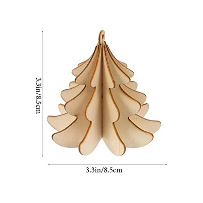 ABOOFAN 6 Pcs Christmas Wooden Ornaments 3D Xmas Tree Shaped Unfinished Wood Cutouts Christmas Tree Hanging Decor for Xmas Tree Holiday Wedding Party