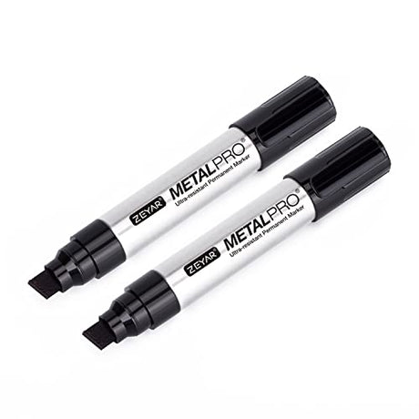 ZEYAR Permanent Marker Pens, JUMBO Size, Aluminum Barrel, Set of 2, Premium Waterproof & Smear Proof Markers, Quick Drying, Writes on most surfaces ZEYAR