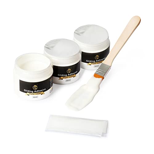 Gilding Adhesive, 50ml 3 Bottles for Gold Leaf Epoxy Resin Water Based Glue（Brush + Gloves as Gift) KIRIN