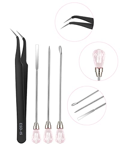 11 Pcs Resin Spoon Tools Kit-Metal Stir Sticks Resin Spoons Poke Needle with Anti-Static Stainless Steel Precision Tweezers Set for Resin - WoodArtSupply