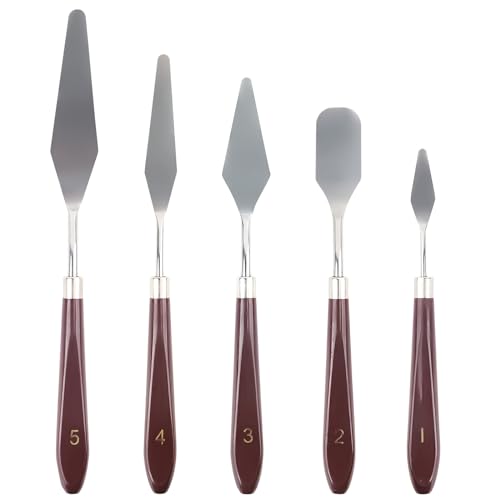 JJJGYCOR 5pcs Stainless Steel Paint Palette Knife Set for Oil Paint, Gesso, Plaster, Acrylic Paint Mixing Or Spreading. Scraper for Cake Icing Tools, JJJGYCOR