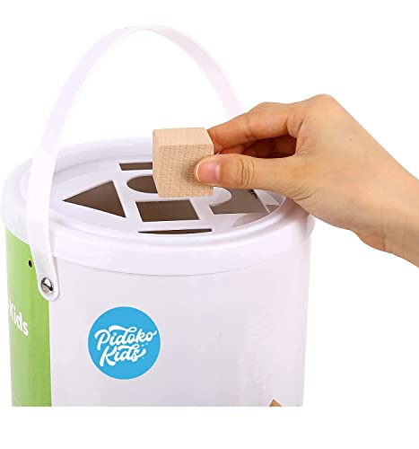 Pidoko Kids Wooden Blocks - 100 Pcs - Building Blocks for Toddlers - Includes Storage Container with Shape Sorter Lid - Natural Beech Wood Blocks - Pidoko Kids