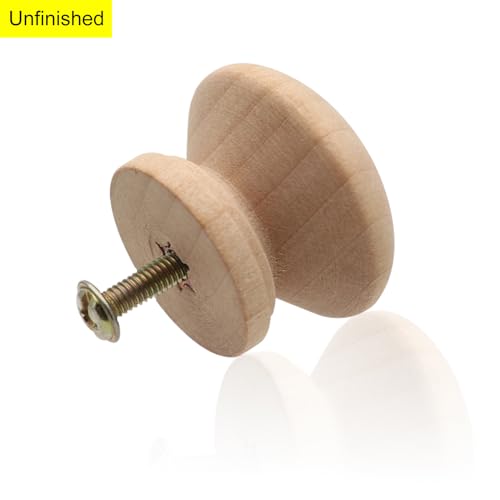 Cangder 20Pcs Wood Dresser Knobs, Unfinished Mushroom Shape Wooden Furniture Cabinet Knobs Single Handle Pulls with Screws (Diameter :1.34 inches,