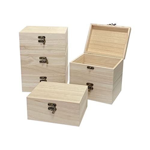 6 Pack Unfinished Wood Box Rectangle Crafts Wooden Box for Painting DIY Project (Outer: 5 x 6.7 x 3.1 in) Cregugua