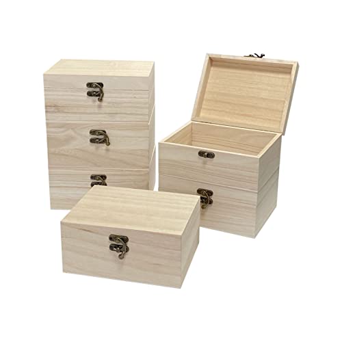 6 Pack Unfinished Wood Box Rectangle Crafts Wooden Box for Painting DIY Project (Outer: 5 x 6.7 x 3.1 in)