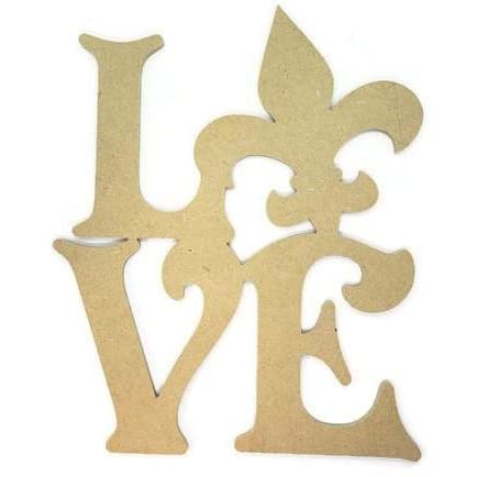 Michelle's aDOORable Creations Love Fleur De Lis Cutout Unfinished MDF Wood Cutout Home Decor Everyday Door Hanger Wood Craft Blank Michelle's aDOORable Creations