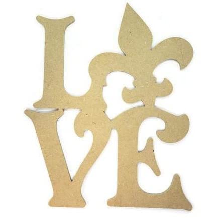 Michelle's aDOORable Creations Love Fleur De Lis Cutout Unfinished MDF Wood Cutout Home Decor Everyday Door Hanger Wood Craft Blank - WoodArtSupply