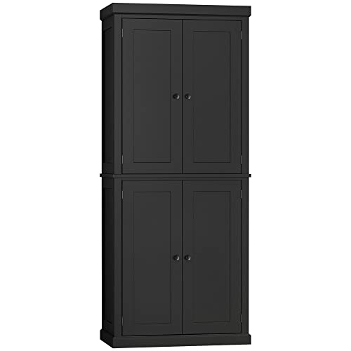 HOMCOM 72.5" Freestanding Black Kitchen Pantry Cabinet with Adjustable Shelves - WoodArtSupply