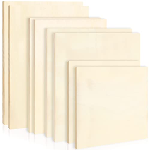 Pllieay 8Pack 4 Sizes Wood Canvas Board, Unfinished Wooden Panel Boards Wood Paint Pouring Panels for Pouring Art, Crafts, Painting and Decor
