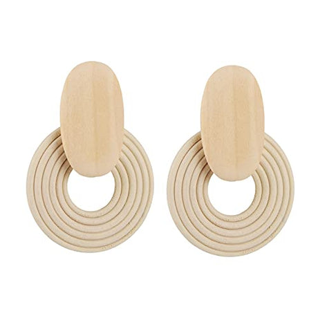 STWTR Women's Natural Wood Earrings Variety of Fashion Earrings Love Minimalist Retro Earring Set Natural Wood Hollow Round Earrings Arc STWTR