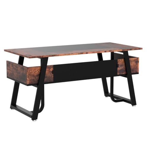 Tribesigns 63 Inches Desk with Bottom Shelves, Large Executive Desk, Computer Desk for Home Office, Business Workstation, Color Combination Table, Tribesigns