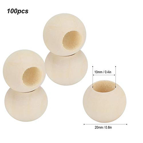 HERCHR 100Pcs Wooden Beads, Round Hole Unfinished Wood Beads for Crafts, Jewelry Making, DIY Crafting 20mm HERCHR