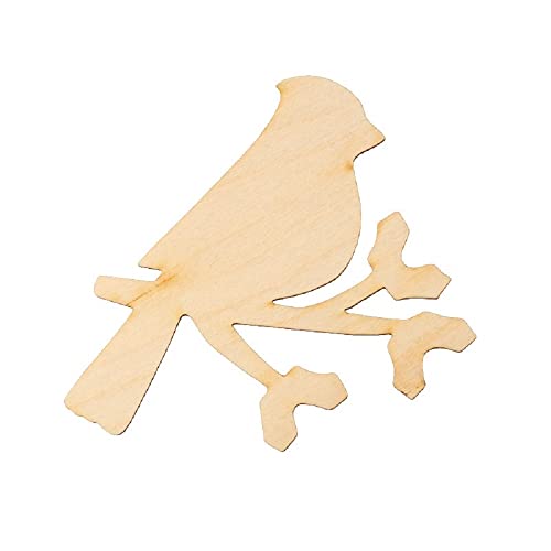 Pack of 24 Unfinished Wood Cardinal Cutouts by Factory Direct Craft - Wooden Cardinal on a Branch Blank DIY Shapes for Holiday Decorating and