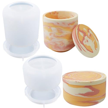 2 PCS Large Jar Resin Mold with Lid Silicone Resin Box Mold, Creative Silicone Pot Molds, for Epoxy Resin Jewelry Trinket Candle Holder Organizer GeoGeoDIY