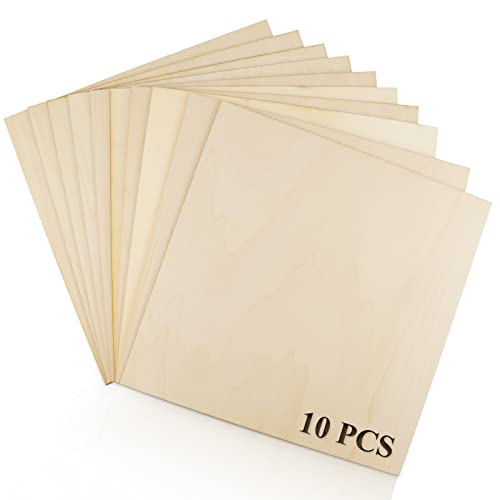 ISusser 10 PCS 12 x 12 Inch Craft Wood, Plywood Board Basswood Sheets, Premium Unfinished Wood Sheets for DIY Wooden Plate Model, Arts and Crafts, - WoodArtSupply