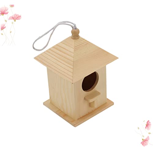 OFFSCH 1pc Bird Cabin Yard Bird House Wood Bird Hut Hanging Bird Houses Unfinished Wood Birdhouse Pet Bird Cage Hand-Painted Bird House Bird Wood - WoodArtSupply