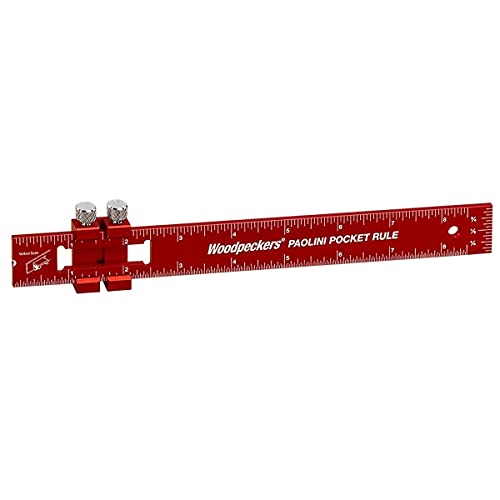 Woodpeckers Paolini Pocket Rules, 8 Inch Aluminum Woodworking Ruler with Slide Stops - WoodArtSupply