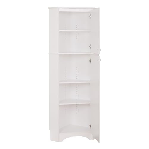 Prepac Elite 29.25" Corner Cabinet with Two Doors, Tall White Storage Cabinet, Corner Cabinet with Doors, Corner Bathroom Cabinet 18.75" D x 29.25" W