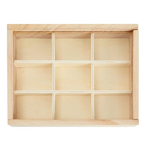 Small Unfinished Wood Box with Lid, 9 Compartment Storage Boxes (6.75 x 5.1 Inches, 2 Pack)