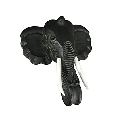 Zeckos Majestic African Elephant Head Wall Sculpture: Hand-Carved Black Wood Artistic Statue - Artisan Crafted Safari Style Decor Masterpiece - 19 - WoodArtSupply