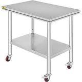 Mophorn Stainless Steel Work Table 36x24 Inch with 4 Wheels, Casters Heavy Duty Food Prep Worktable for Commercial Kitchen Restaurant Vevor
