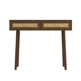 Atlantic Natural Rattan Panels with Storage Loft & Luv Remy Boho Mid-Century Console Entryway Table, Walnut Atlantic