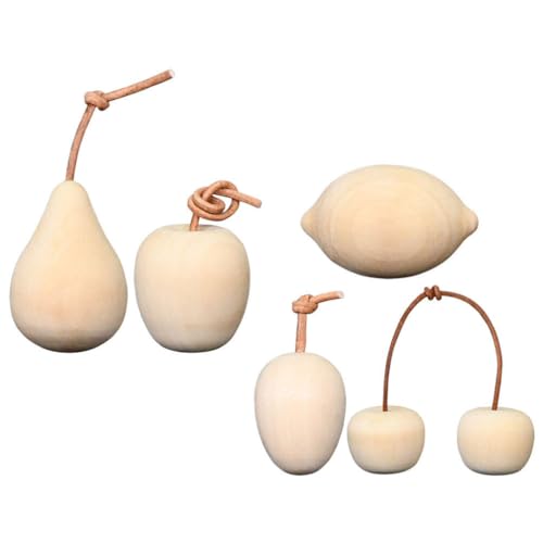 TEHAUX Unfinished Wood Fruit 5pcs Unpainted Mini Wood Pear Apple Lemon Cherry Kiwi Art Crafts 3D Blank Fruits DIY Fruit Figurines for Painting Wood TEHAUX