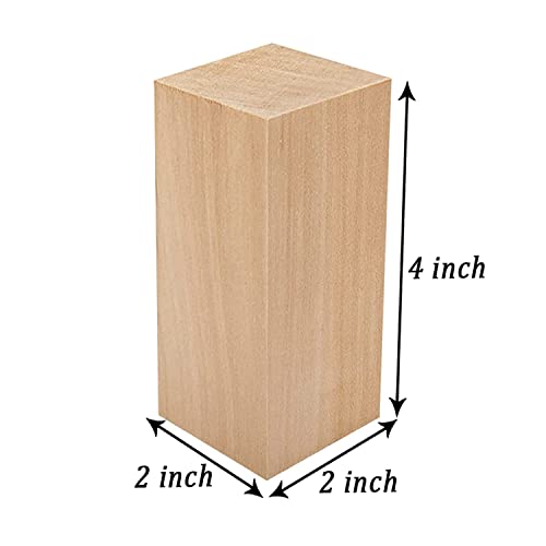 4 Inch Wood for Carving, 4 PCS Unfinished Wood Craft Cubes, Rectangular Wooden Blocks for DIY Carving, Large Unfinished Whittling Wood Blank Blocks WURONXIN
