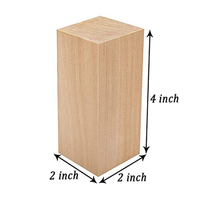 4 Inch Wood for Carving, 4 PCS Unfinished Wood Craft Cubes, Rectangular Wooden Blocks for DIY Carving, Large Unfinished Whittling Wood Blank Blocks