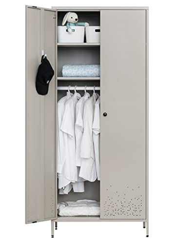 Besfur Bedroom Armoires, Metal Wardrobe Closet with Hanging Rod, Adjustable Shelves, 20" D x 31.5" W x 74" H - Sea Shell Color