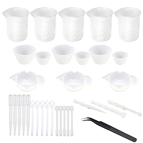 Woohome 38 PCS Epoxy Resin Tools Kit, Silicone Mold Tool Included 5 PCS Resin Measuring Cup, Silicone Mixing Cups, Silicone Scraper, Silicone Stick, Woohome