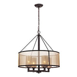 Elk Home Diffusion 4-Light Chandelier - in Oil Rubbed Bronze Finish, with Beige Organza with Mercury Glass Inner Shade, Transitional Style Elk Home