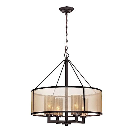 Elk Home Diffusion 4-Light Chandelier - in Oil Rubbed Bronze Finish, with Beige Organza with Mercury Glass Inner Shade, Transitional Style Elk Home