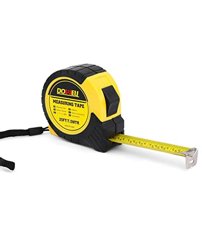 DOWELL Measuring Tape Measure 25ft Measurement Tape Steel Blade Shock Absorbent Solid Rubber Case Accurate Easy Read with Fractions 1/8 for