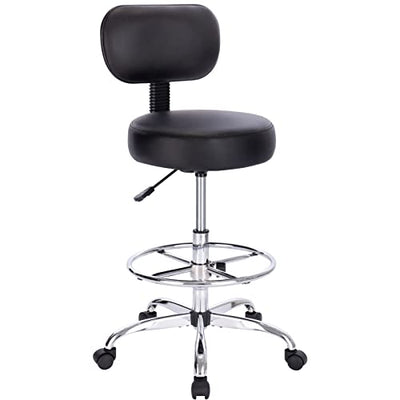 SUPERJARE Drafting Chair with Back, Adjustable Foot Rest Rolling Stool, Multi-Purpose Office Desk Chair, Thick Seat Cushion for Home Bar Kitchen Shop