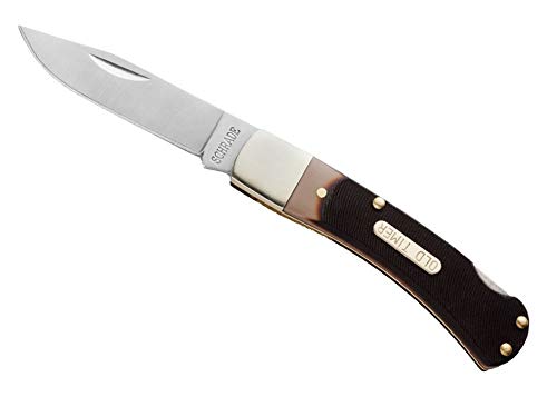 Old Timer 3OT Bearhead Traditional Lockback Pocket Knife with 2.2in High Carbon Stainless Steel Blade, Sawcut Handle, and Convenient Small Size for Schrade