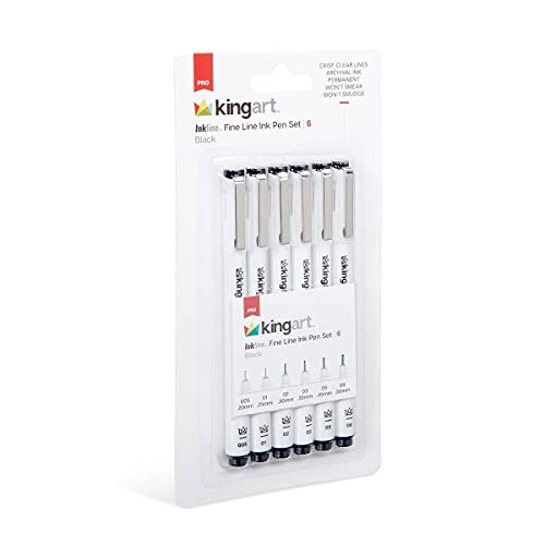 KINGART 430-6 PRO Inkline Micro Line & Precision Graphic Pens, 6 Assorted Nibs, Archival Waterproof Black Japanese Ink for Art, Illustration, - WoodArtSupply