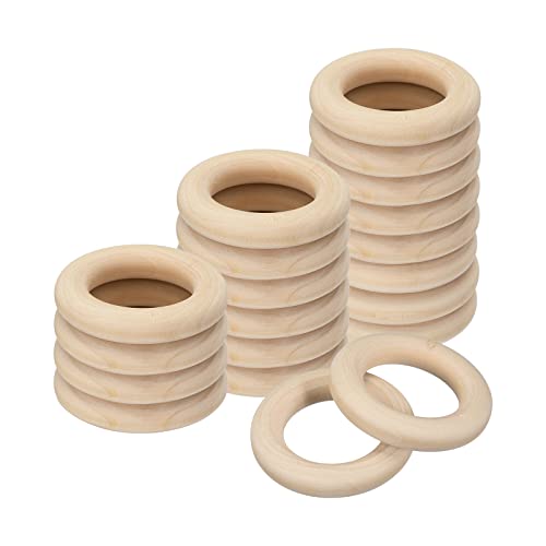 uxcell 20Pcs 50mm(2-inch) Natural Wood Rings, 10mm Thick Smooth Unfinished Wooden Circles for DIY Crafting, Knitting, Macrame, Pendant uxcell