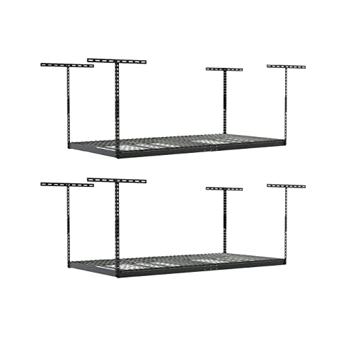 2-Pack 4 x 8 MonsterRax Overhead Garage Storage Rack, Ceiling Rack for Garage Shelving, Organization, Adjustable Hanging Storage, Grey, 18"-33"