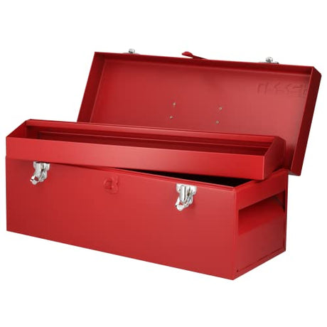 URREA Storage Box - Heavy Duty 20" x 7" x 7" Metal Tool Box with Chrome Plated Metallic Latch & Durable PVC Handle - D5 Urrea