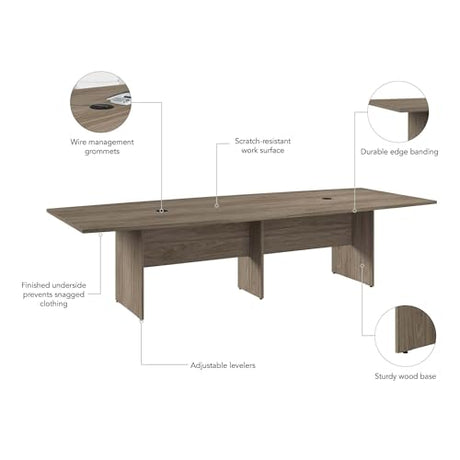 Bush Business Furniture Conference Table for 8-10 People | Boat Shaped 10 FT Engineered Wood Meeting Desk with Wooden Base for Office Boardrooms, Bush Business Furniture